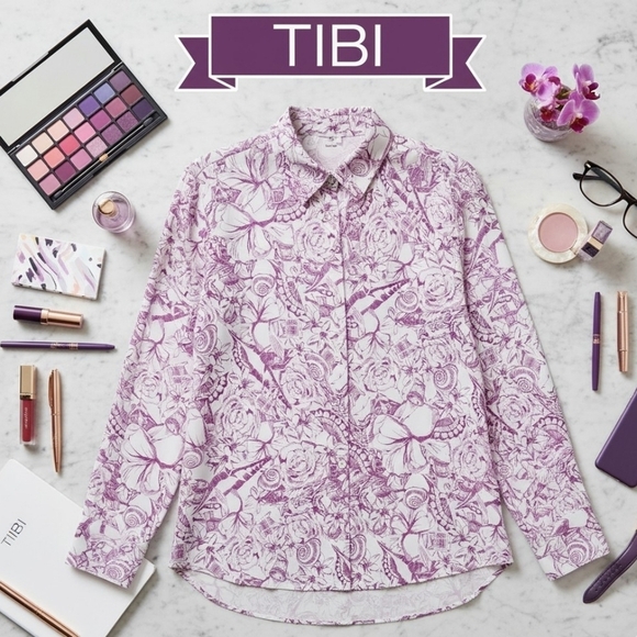 Tibi Tops - TIBI Purple Floral Button Down Shirt Large